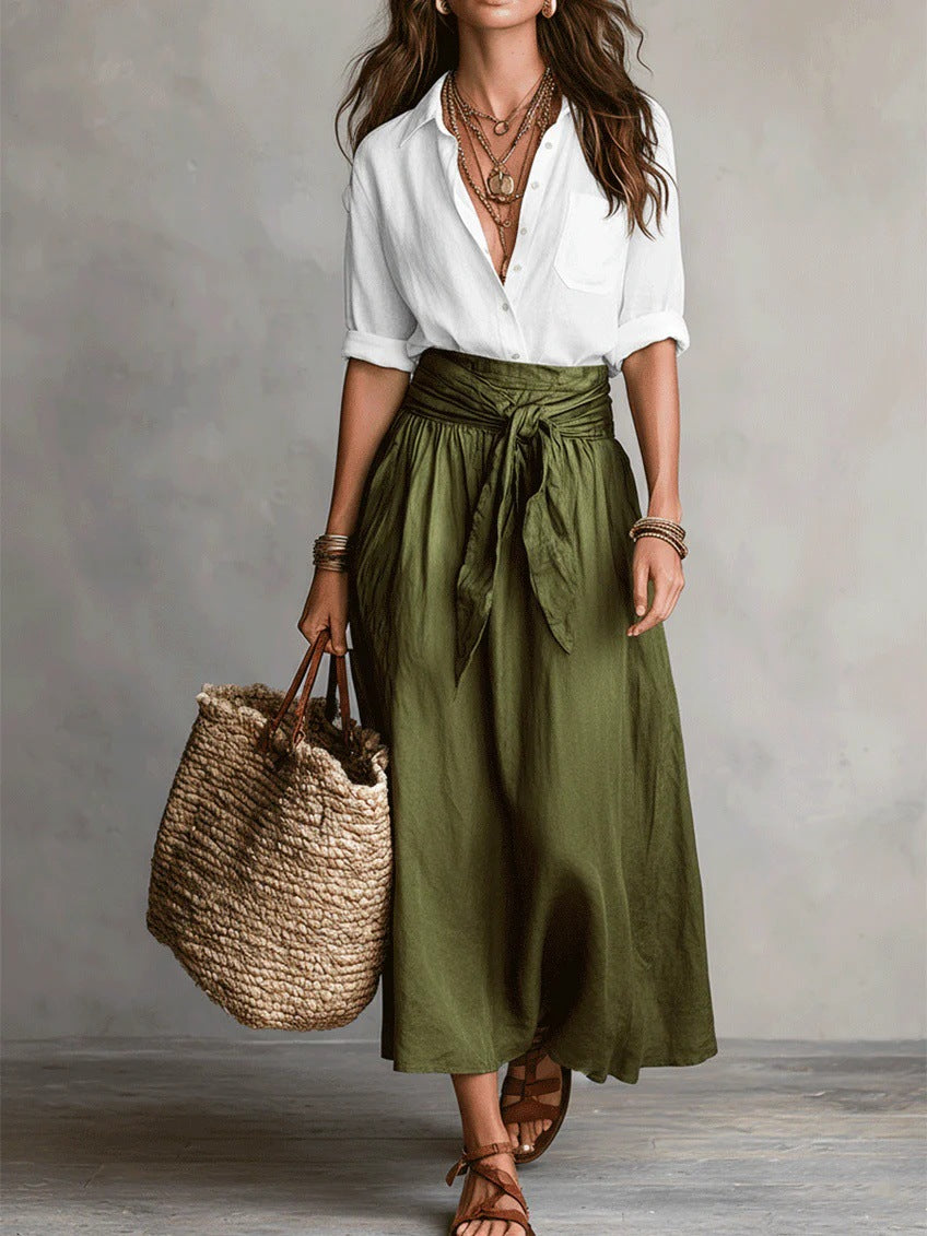 Women's Casual Boho Skirt And Shirt Two-Piece Outfit Set