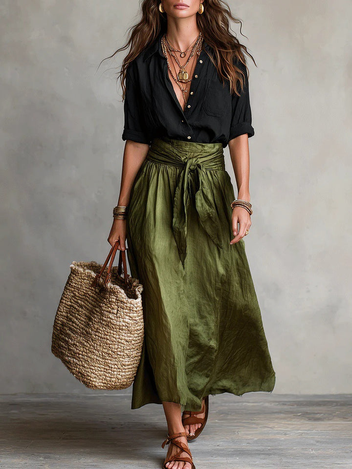 Women's Casual Boho Skirt And Shirt Two-Piece Outfit Set