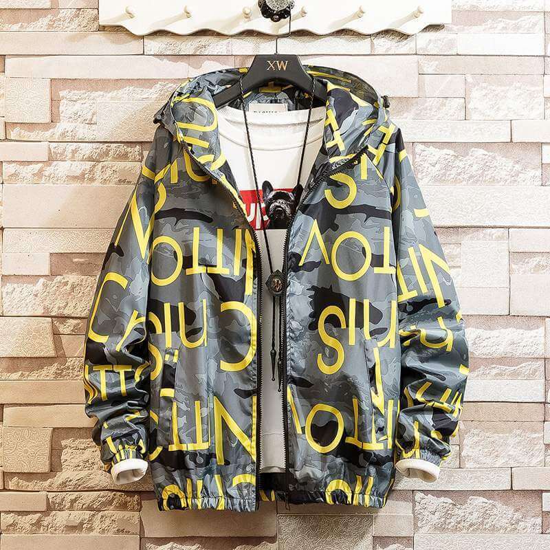 Men Casual Streetwear Hooded Printing Coats