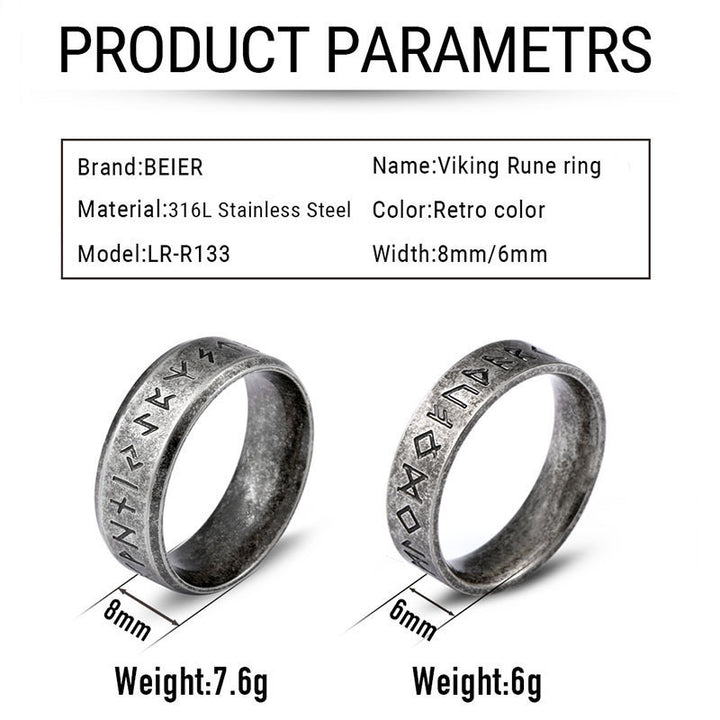 316L Stainless Steel Odin Norse Viking Amulet Rune Ring