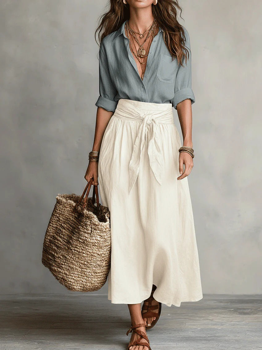 Women's Casual Boho Skirt And Shirt Two-Piece Outfit Set