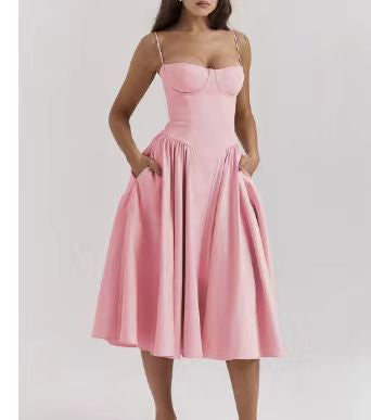 European And American Elegant Palace Style New Low-cut Suspender Large Swing Dress For Women