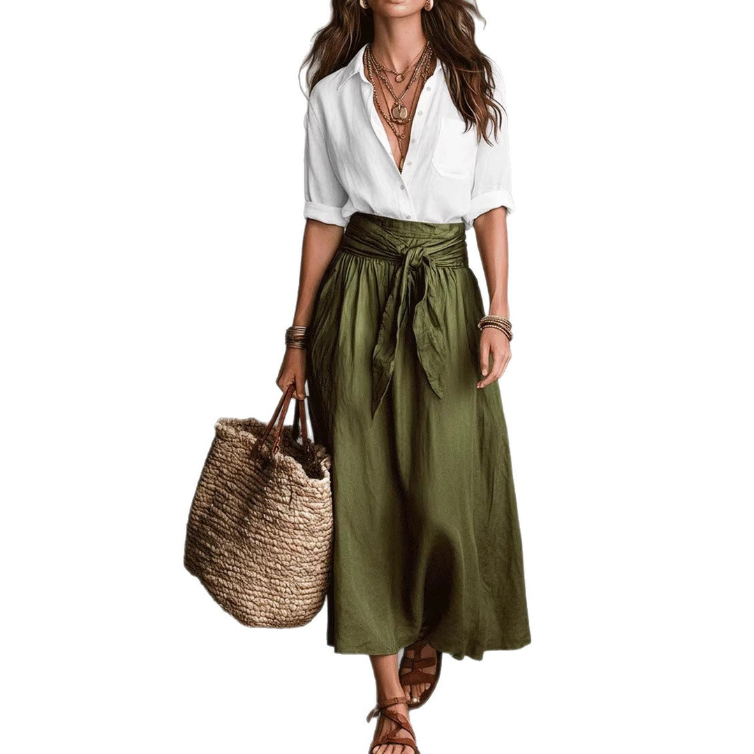 Women's Casual Boho Skirt And Shirt Two-Piece Outfit Set