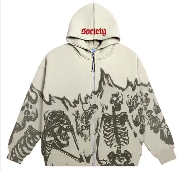 Men's Streetwear Bones / Skull Zip-up Hoodies