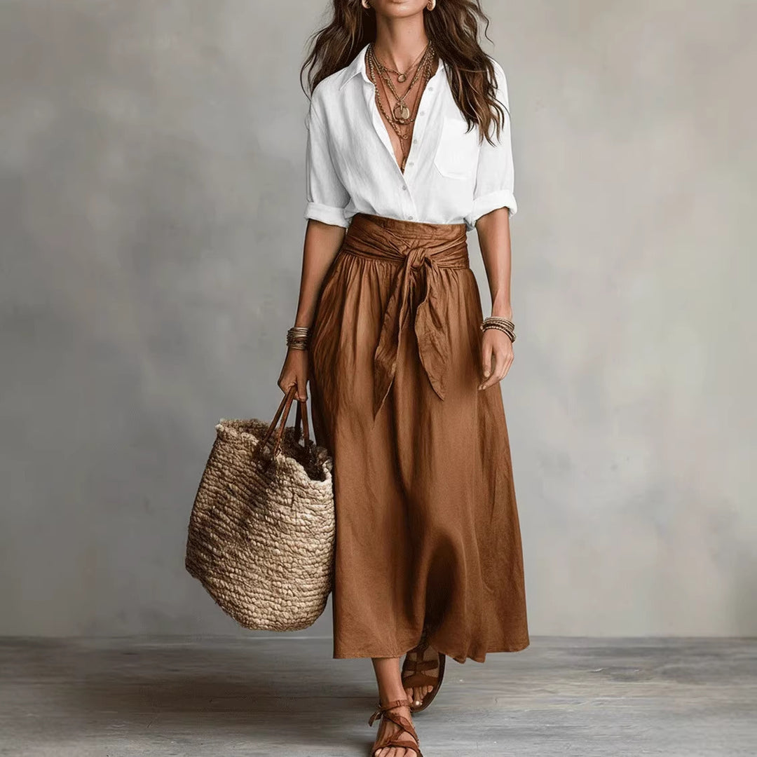 Women's Casual Boho Skirt And Shirt Two-Piece Outfit Set
