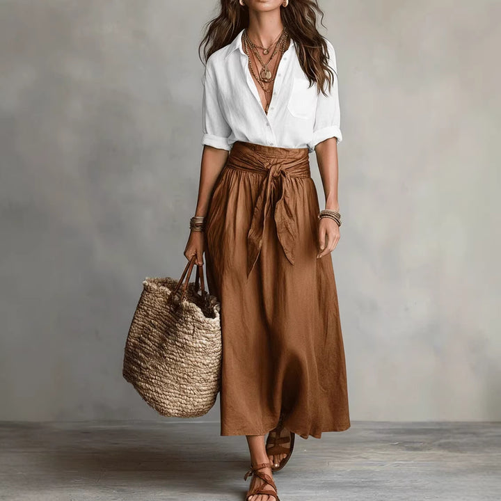 Women's Casual Boho Skirt And Shirt Two-Piece Outfit Set