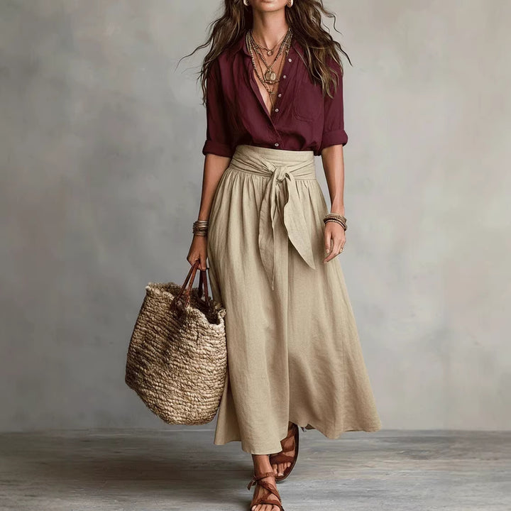 Women's Casual Boho Skirt And Shirt Two-Piece Outfit Set