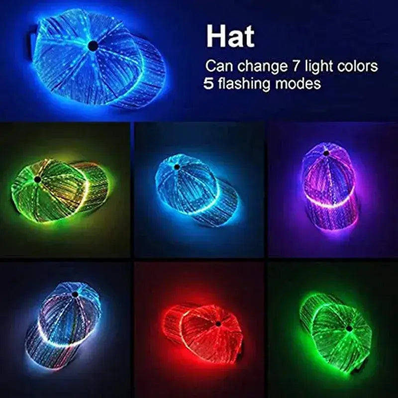 Multi Function LED Fiber Optic Cap, Neon, Nightclub, Grand Event, Concert, Shining Hat, Festival Party Supplies, Seven Color NOTE:Due to the different display and different light,the picture may not reflect the actual color of the item.Thanks for your und