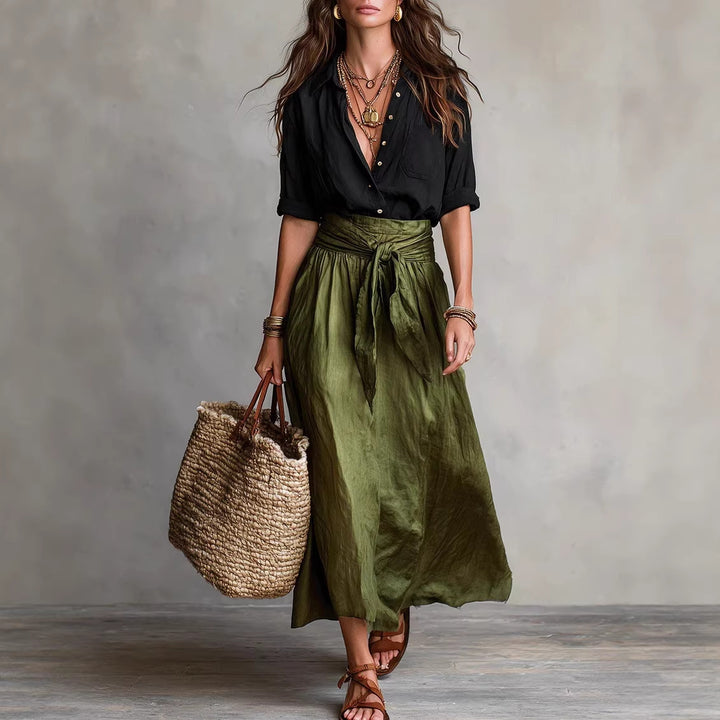 Women's Casual Boho Skirt And Shirt Two-Piece Outfit Set