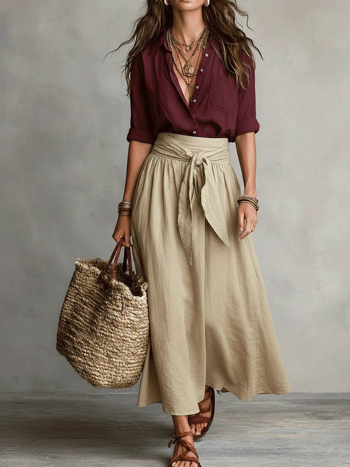 Women's Casual Boho Skirt And Shirt Two-Piece Outfit Set