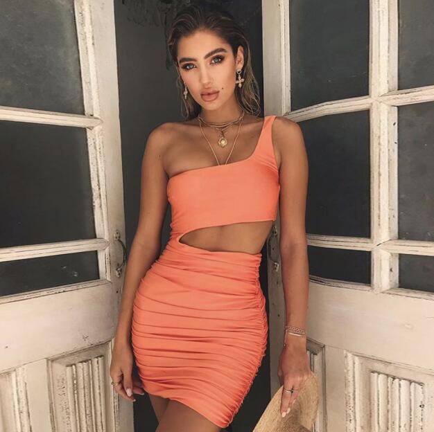 Modern Slim One-shoulder Short Dress Sexy Fashion Mini Dress For Women