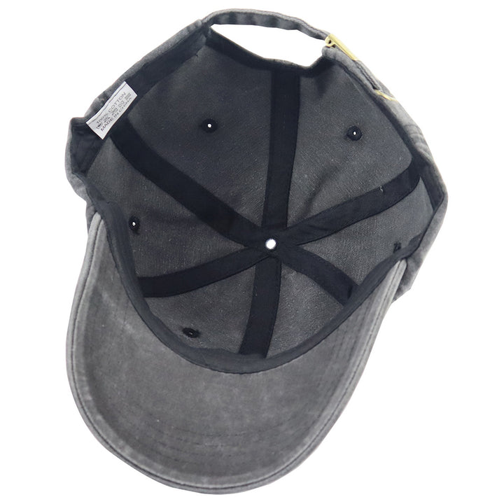 Adjustable Back, Black Distressed Cotton Baseball Hat With Embroidered Skull