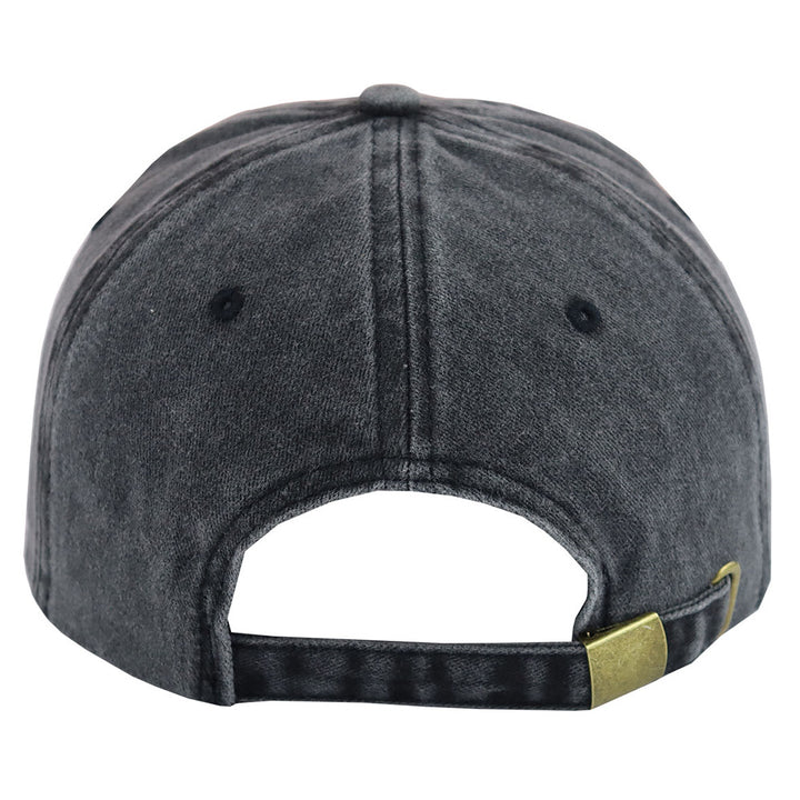 Adjustable Back, Black Distressed Cotton Baseball Hat With Embroidered Skull