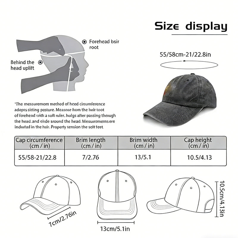 Adjustable Back, Black Distressed Cotton Baseball Hat With Embroidered Skull