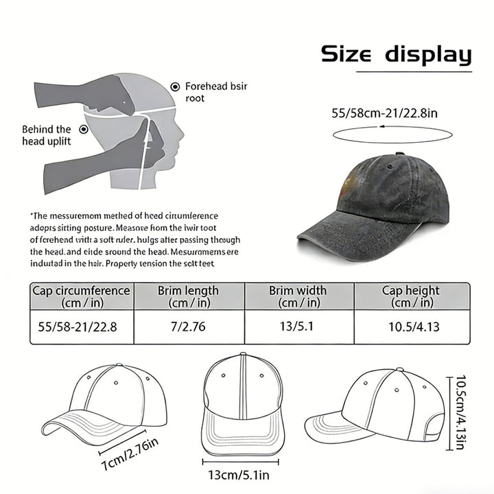 Adjustable Back, Black Distressed Cotton Baseball Hat With Embroidered Skull