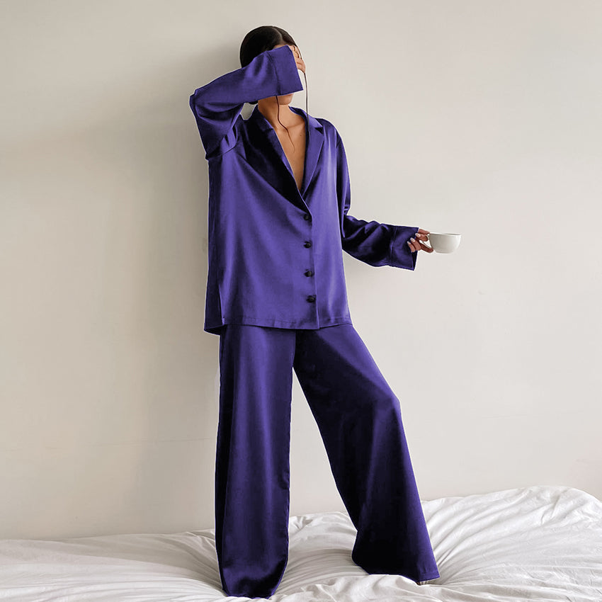 Women's Home Lounge-wear Super Baggy Silk Monocolor Pajamas