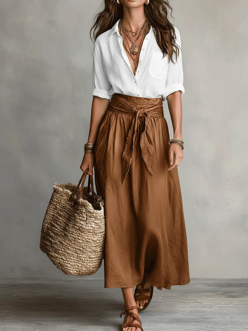 Women's Casual Boho Skirt And Shirt Two-Piece Outfit Set