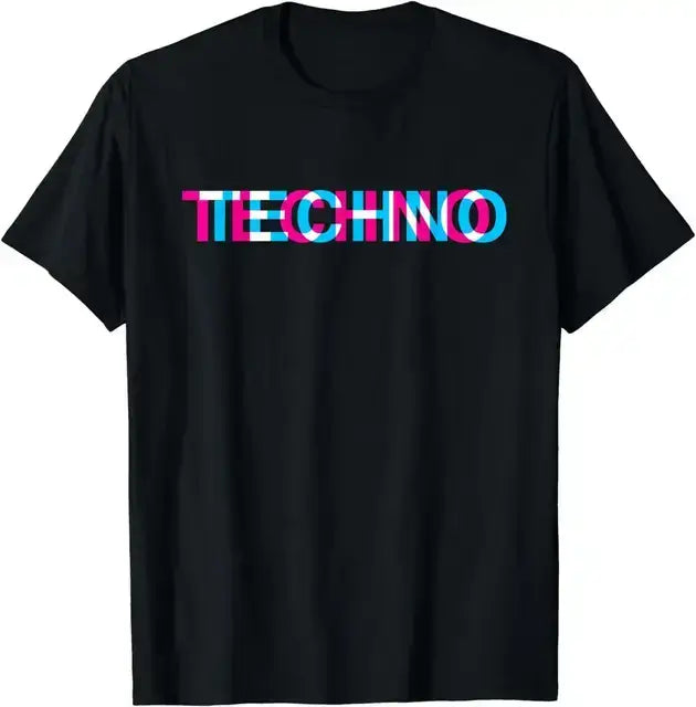 Techno Music Optical Illusion Glitch Trippy EDM Rave T-Shirt  Vintage  Women Clothes  Y2k Top  Ropa De Mujer