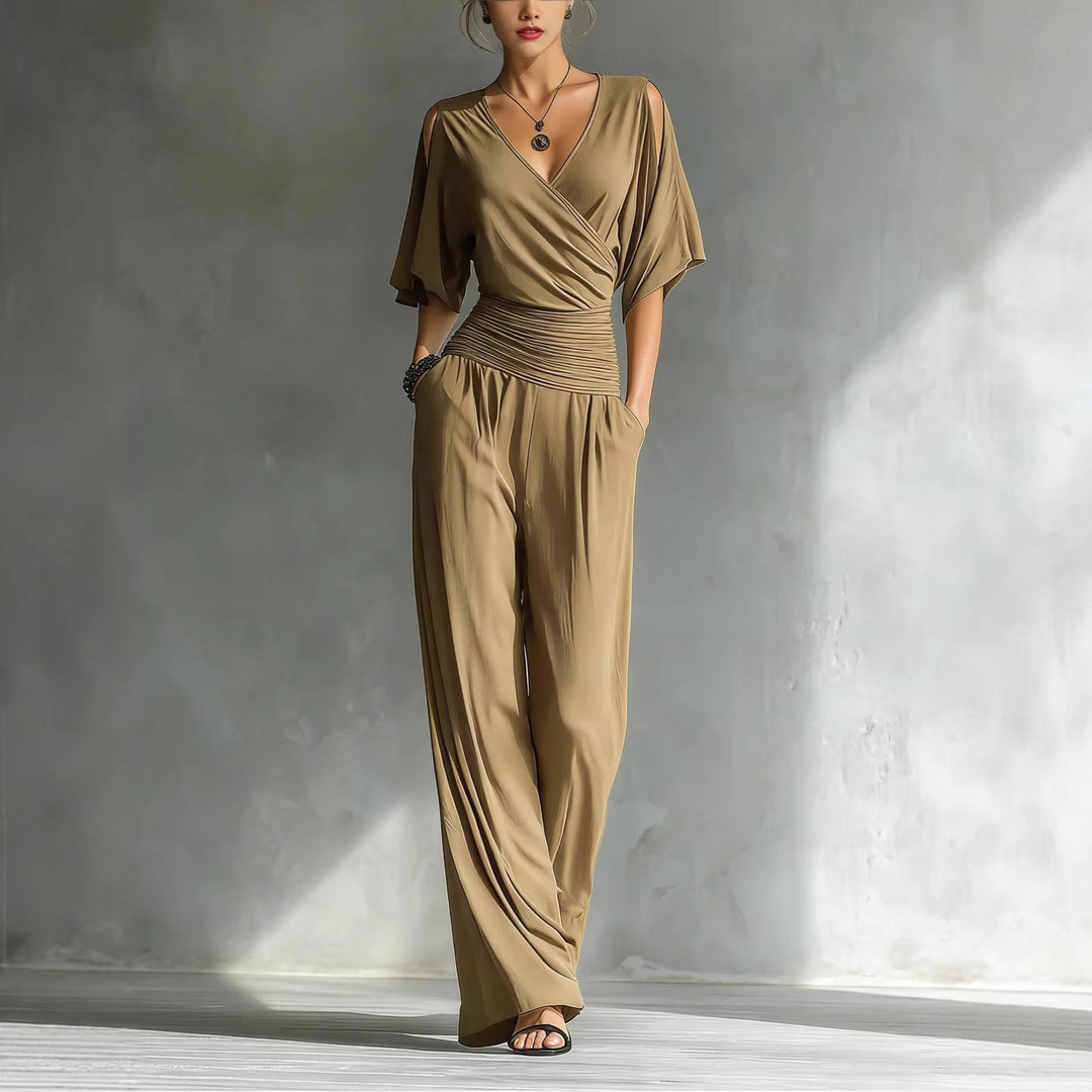 Stylish Sexy Elegant Refined Split-Shoulder V-Neck Slim-Fit Jumpsuit For Women