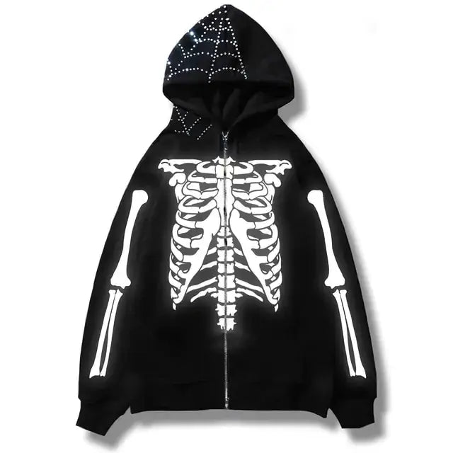 Men's Streetwear Bones / Skull Zip-up Hoodies