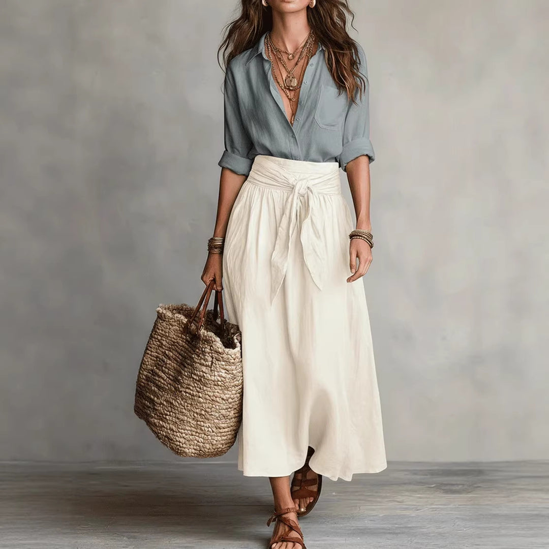Women's Casual Boho Skirt And Shirt Two-Piece Outfit Set