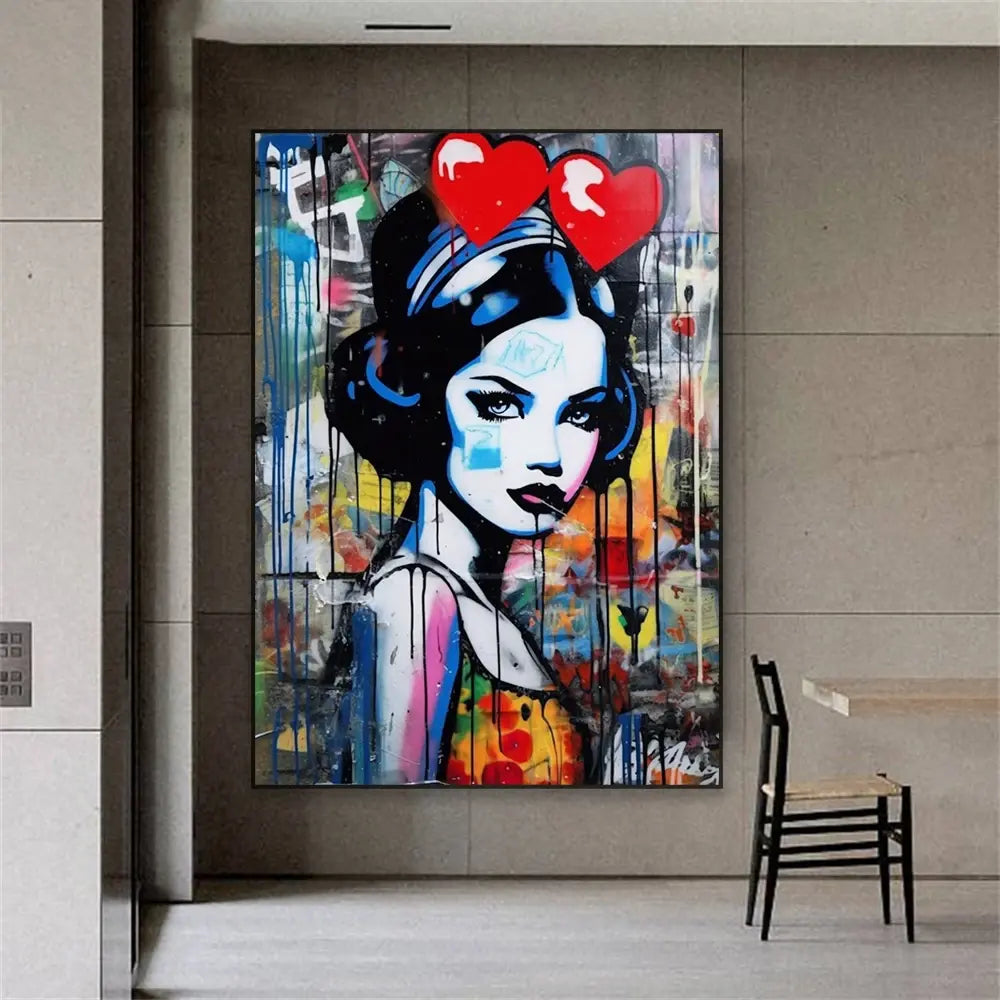 Snow White Graffiti Wall Art Poster Disney Princess Pop Street Canvas Prints Cartoon Banksy Art Canvas Painting Girls Room Decor