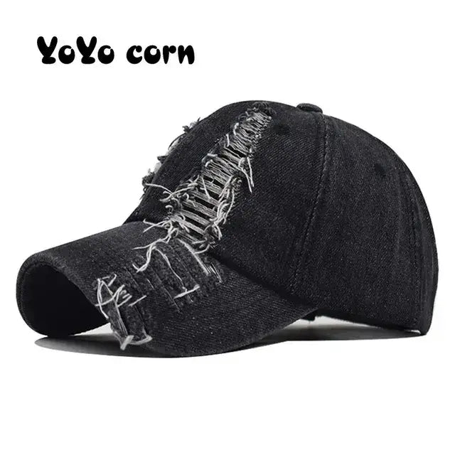 Shredded Black or Blue Denim Baseball Hat For Men Women Snapback hats Casual Hip Hop Casquette Cap