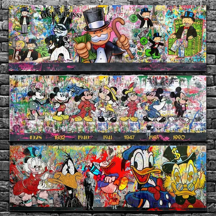 Monopoly Mickey Mouse Bill$ Graffiti Canvas Prints