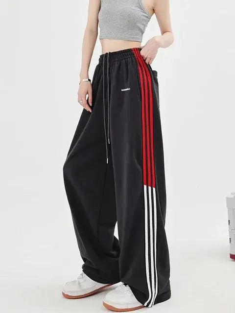 Y2K Women Streetwear Sport Pants Fashion High Eleastic Waist Baggy Straight  Pants Techwear Joggers Hip Hop Streetwear Female