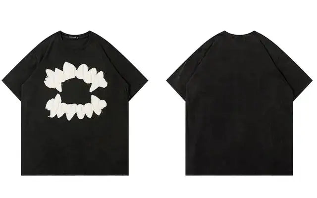 Vintage Embroidered Hip Hop Tee Vampire Teeth