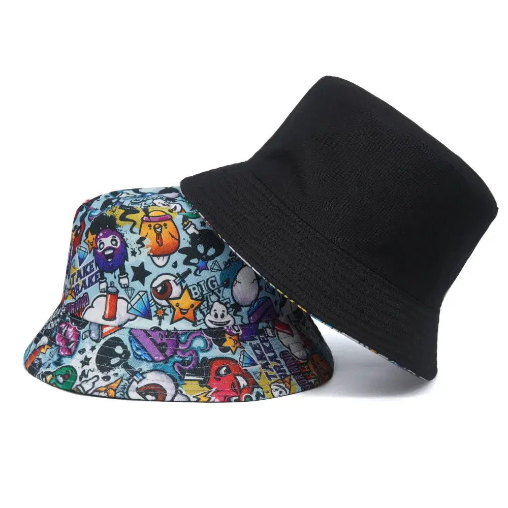 Reversible Foldable Cartoon Print Bucket Hat Men Women Summer Sun Panama Outdoor Sunscreen Fishing Fisherman Hats Female Hip Hop