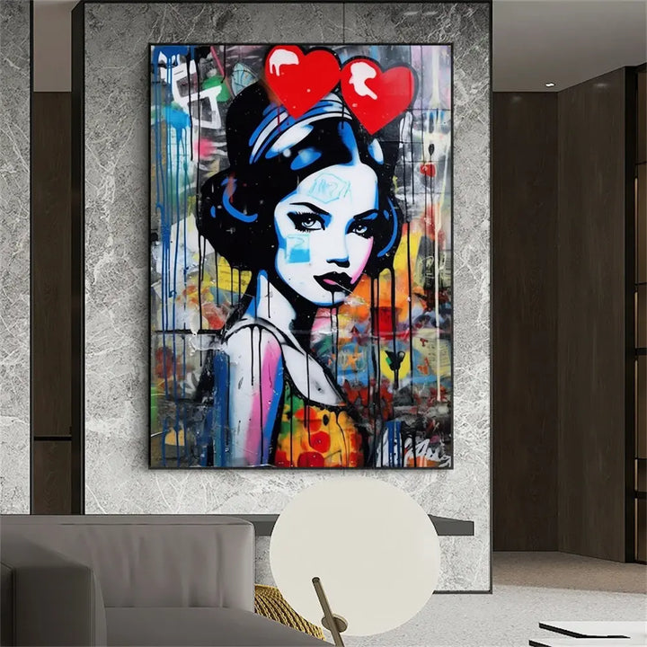 Snow White Graffiti Wall Art Poster Disney Princess Pop Street Canvas Prints Cartoon Banksy Art Canvas Painting Girls Room Decor