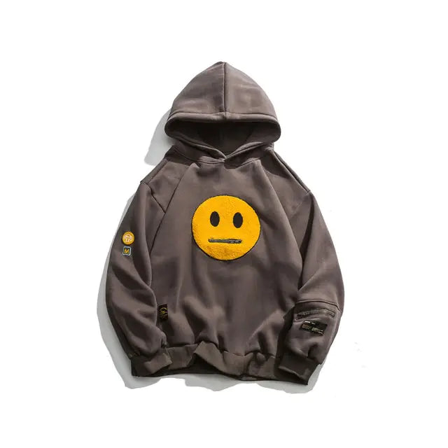 Smiley Face Patchwork Hooded Sweatshirt