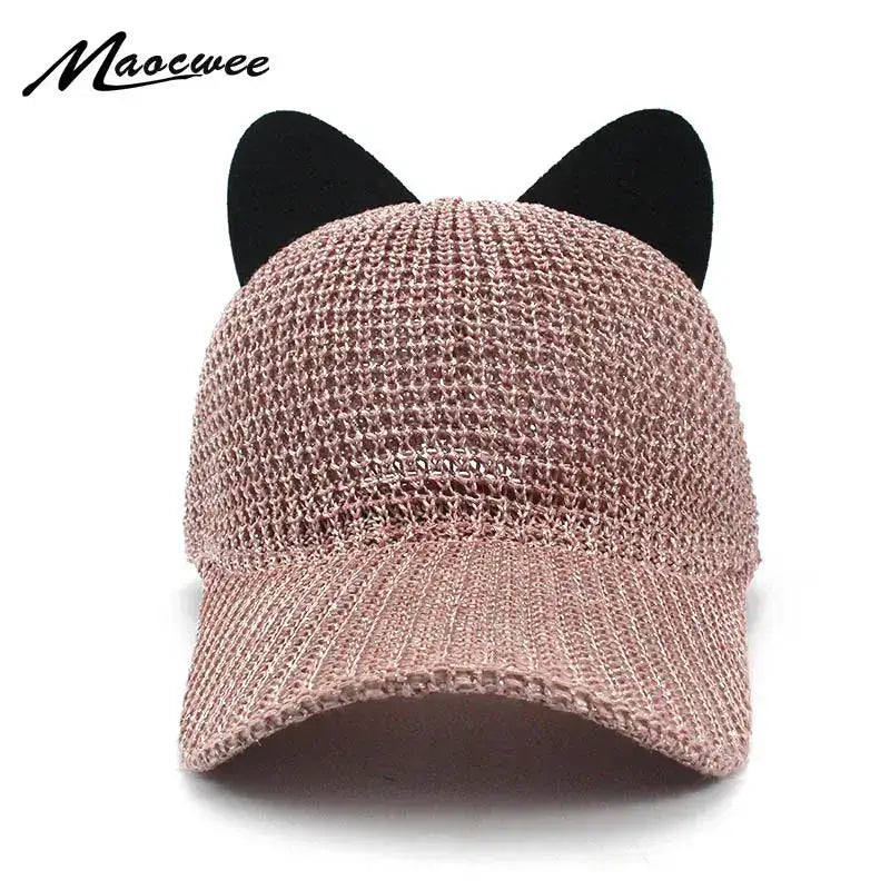 Summer Cute Cat Ear Breathable Sunscreen Mesh Baseball Caps Womens Adjustable Snapback Gorras Planas Hip Hop Bone Casquette Hats