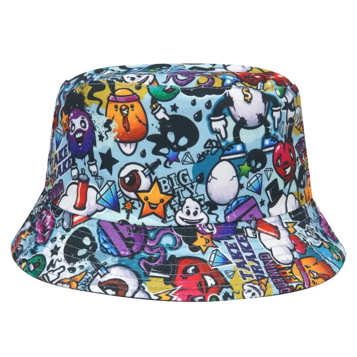 Reversible Foldable Cartoon Print Bucket Hat Men Women Summer Sun Panama Outdoor Sunscreen Fishing Fisherman Hats Female Hip Hop