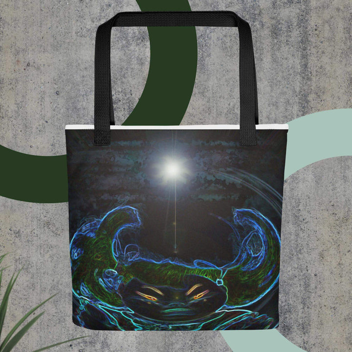 Tote bag A spacious and trendy tote bag to help you carry around everything that matters. • 100% polyester • Bag size: 15″ × 15″ (38.1 × 38.1 cm) • Capacity: 2.6 US gal (10 l) • Maximum weight limit: 44lbs (20 kg) • Dual handles made from 100% natural cot