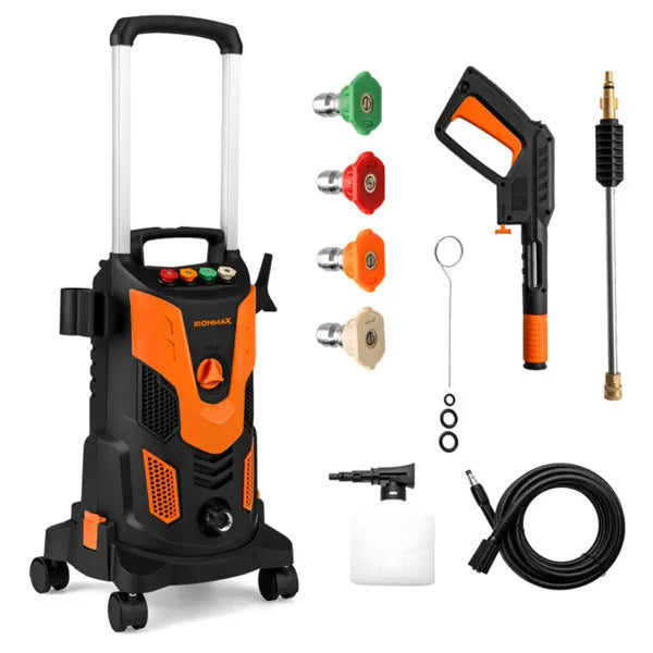 Orange Black 2300 PSI Electric Pressure Washer With 4 Quick-Connect Nozzles & Soap Bottle, 1900W High-Power Cleaner for Driveway or Patio