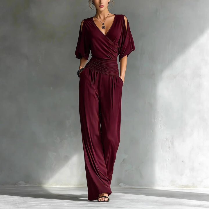 Stylish Sexy Elegant Refined Split-Shoulder V-Neck Slim-Fit Jumpsuit For Women