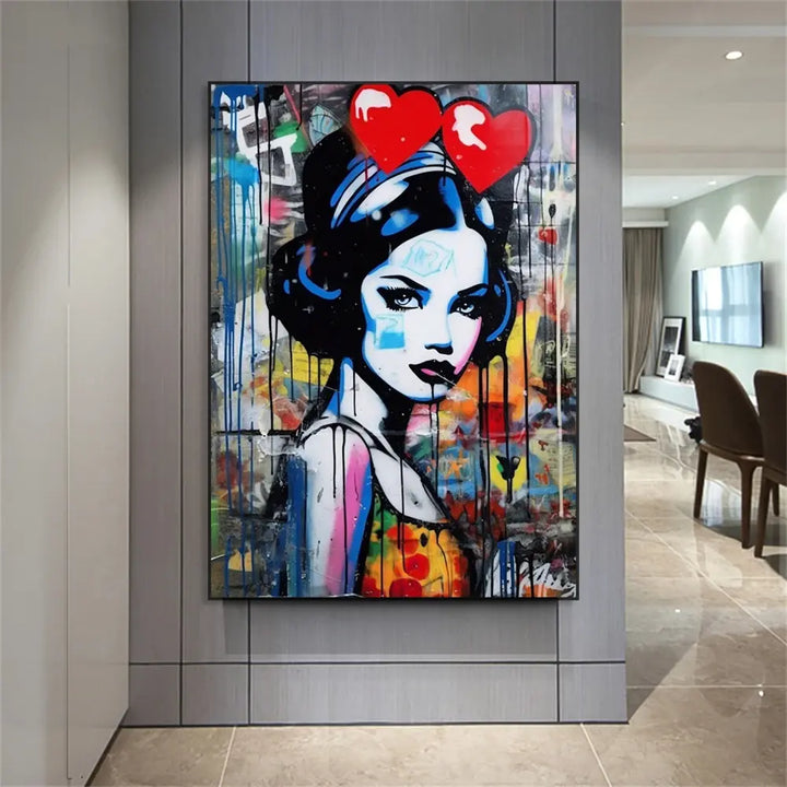 Snow White Graffiti Wall Art Poster Disney Princess Pop Street Canvas Prints Cartoon Banksy Art Canvas Painting Girls Room Decor