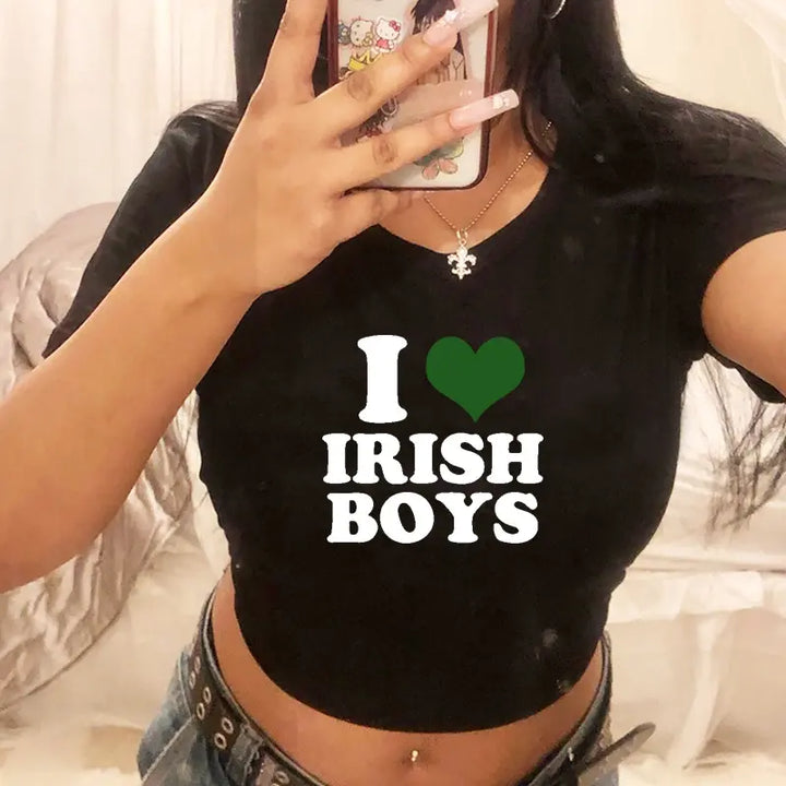 I Love Irish Boys Female Hip Hop Graphic Women Crop Top T-Shirt