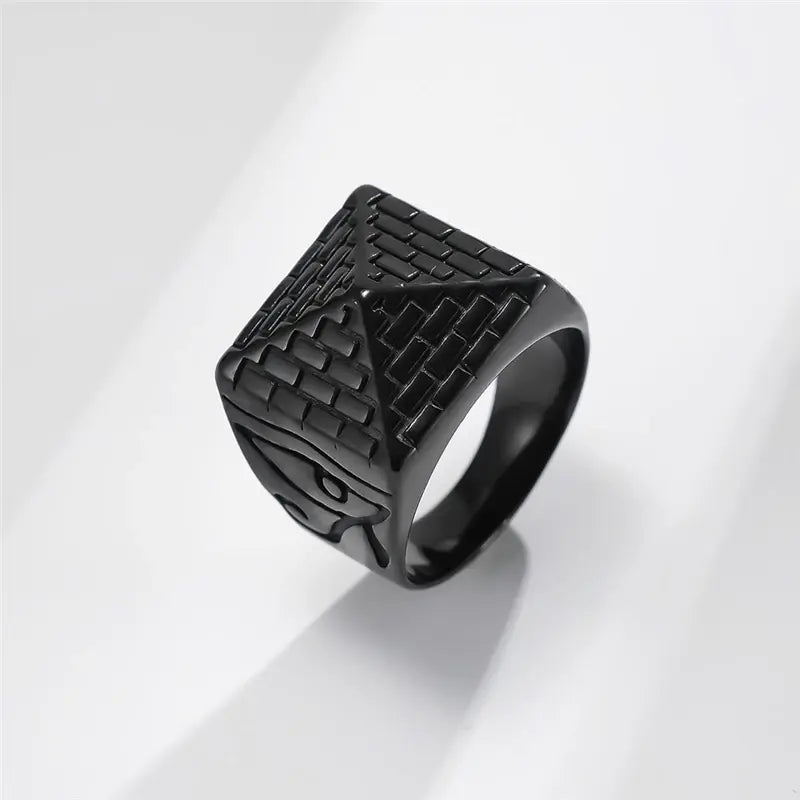 Eye of Horus Pyramid Stainless Steel Unisex Ring - Retro Egyptian Pharaoh Design (Model: JZ604)