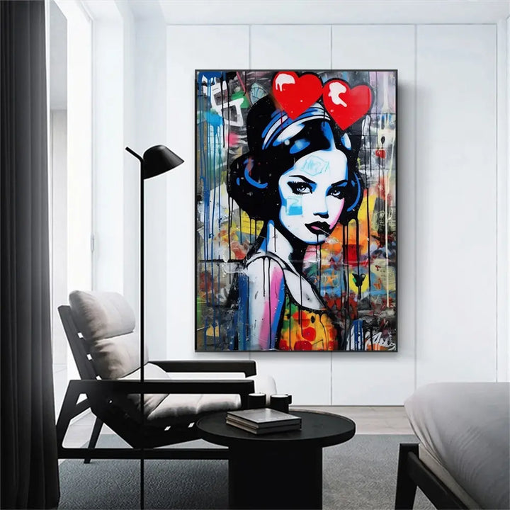 Snow White Graffiti Wall Art Poster Disney Princess Pop Street Canvas Prints Cartoon Banksy Art Canvas Painting Girls Room Decor