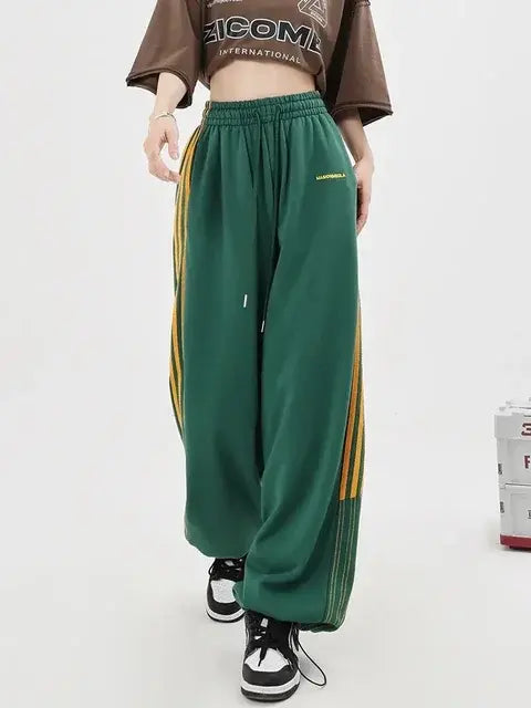 Y2K Women Streetwear Sport Pants Fashion High Eleastic Waist Baggy Straight  Pants Techwear Joggers Hip Hop Streetwear Female