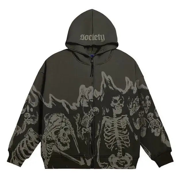 Men's Streetwear Bones / Skull Zip-up Hoodies