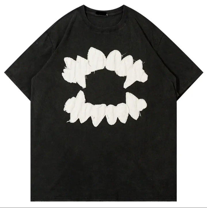 Vintage Embroidered Hip Hop Tee Vampire Teeth